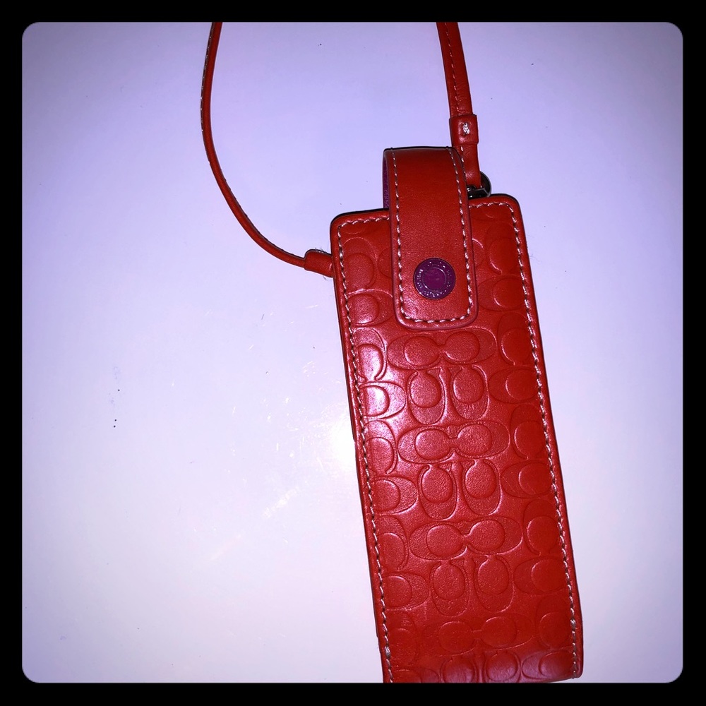 Coach orange leather signature lipstick case!